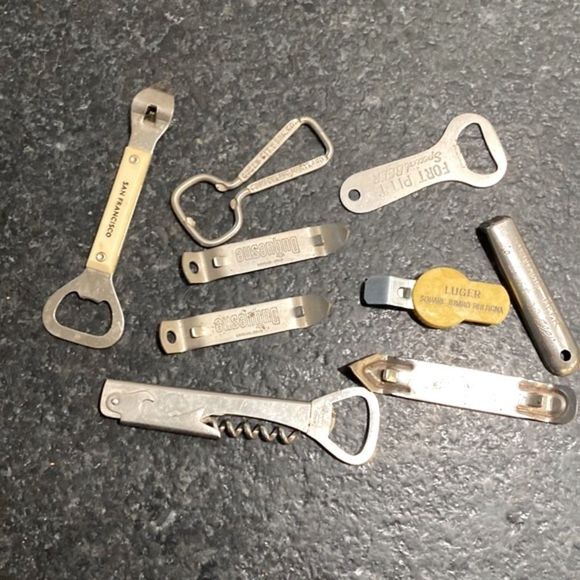Lot of 8 Vintage Advertising Can & Bottle Openers 1 Wine Cork Screw Opener - Picture 1 of 11
